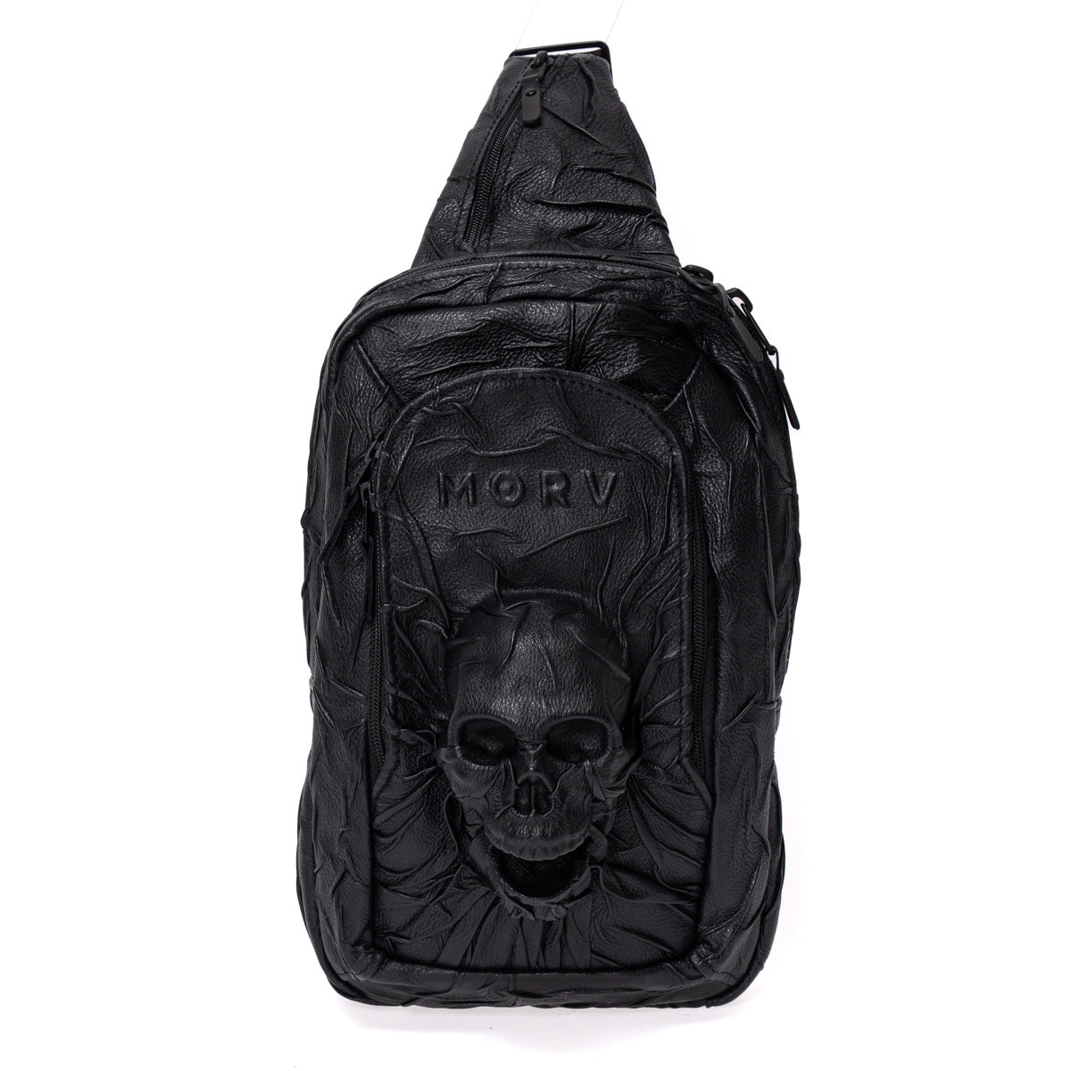 VAULT Black Handmade Leather Skull Chest Bag | Gothic Crossbody | MORV